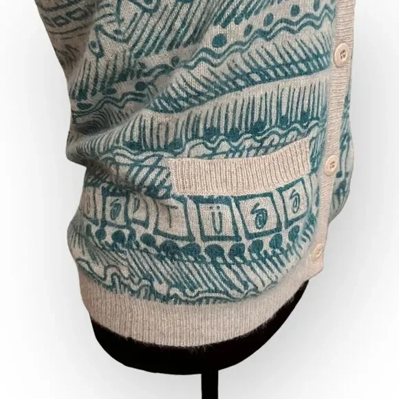 Stussy Vintage Women's Teal & Tan Angora & Wool Blend Cardigan Sweater Size M - Picture 7 of 12